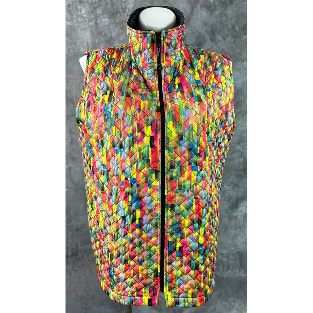 Caroline Rose Bright Multi Colored Full Zip Quilted Vest sz 1X (16164)